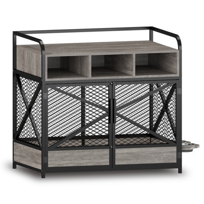Grands meubles en métal pour cage de chien avec conception en fer résistant à la mastication et bols rotatifs pour chien, 39 po x 26 po x 37 po