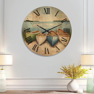 Large Landscape Wood Wall Clock – Canoes on the Lake