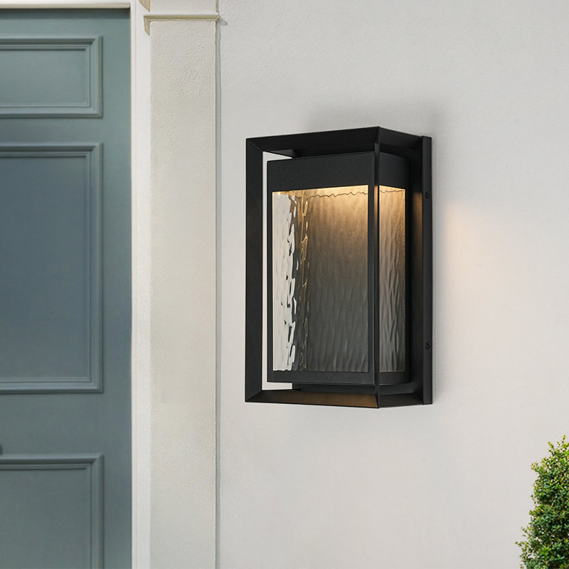 Rippled Glass Rectangle Cage Dimmable LED Outdoor Wall Sconce