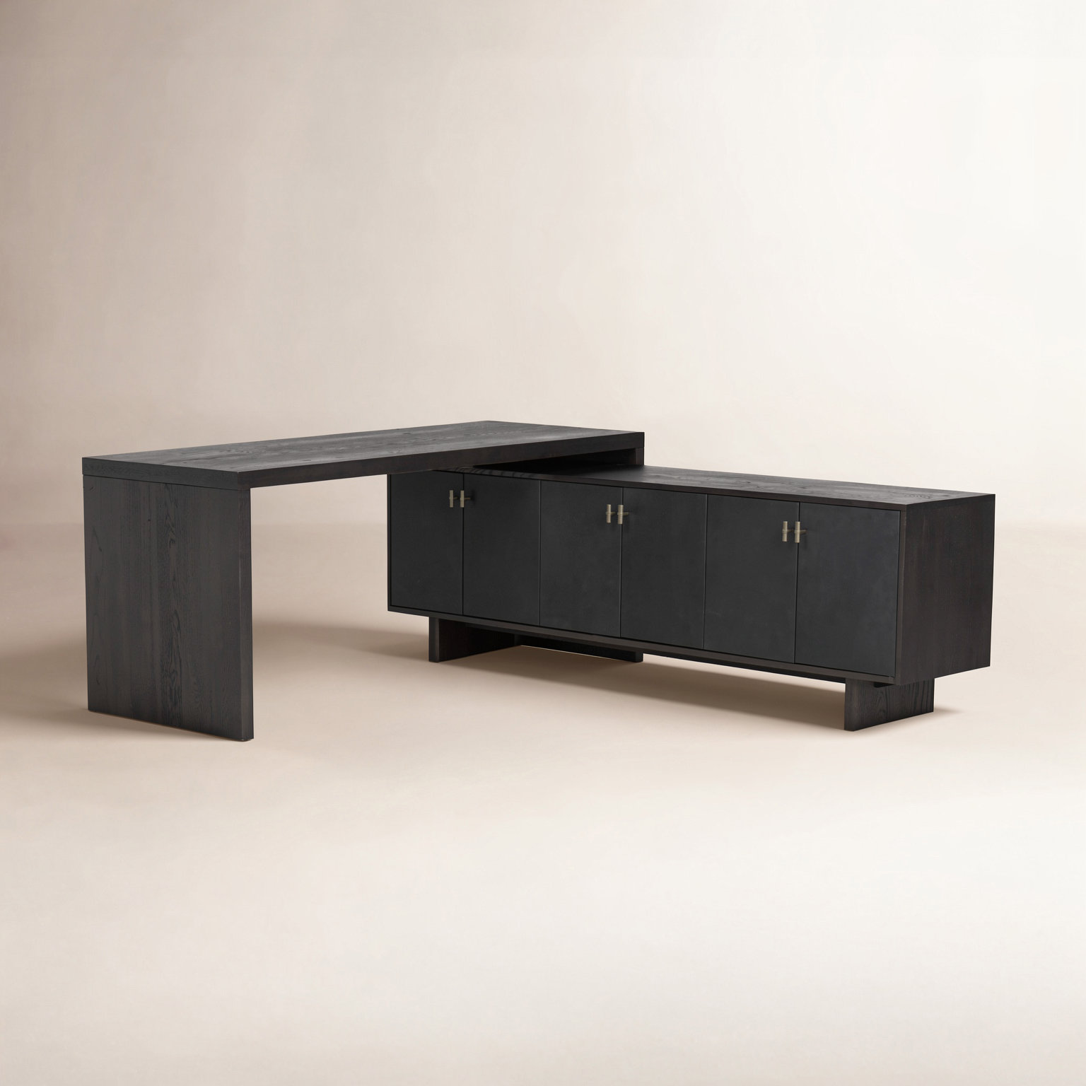 70" Oak Executive Desk, Worn Black Oak