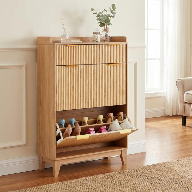 Armoire à chaussures mince, tablettes réglables et tiroir supérieur, organisateur d'entrée cannelé