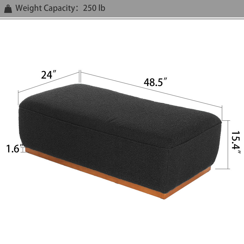Repose-pieds rectangulaire en bois massif Lolington, Noir, noir, noir, noir
