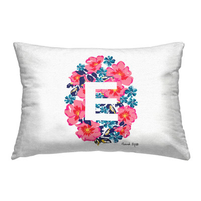 Floral Initial Letter E Printed Outdoor Throw Pillow Design by Hannah Louise Byatt