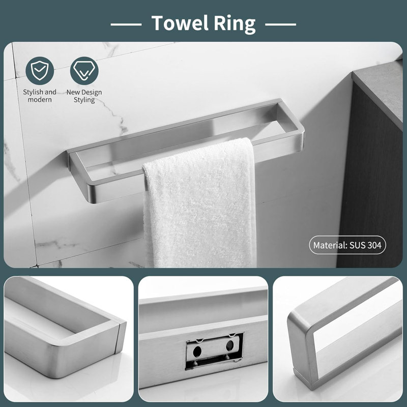Ensemble de quincaillerie de salle de bain en acier inoxydable - barre à serviettes, support et supports 4 pièces