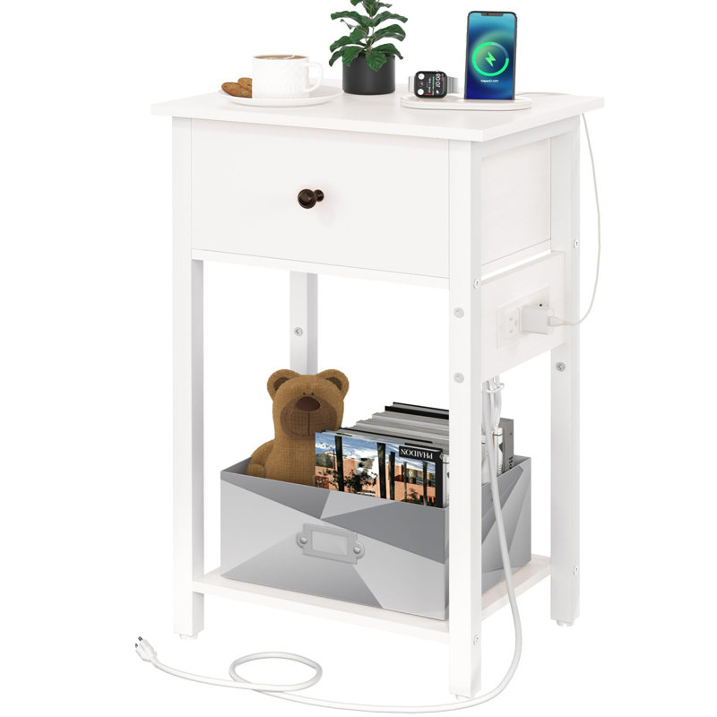 Table de chevet avec station de charge Mouzon, Blanc