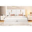 Grand lit avec rangement hydraulique - Revêtement beige sans sommier tapissier
