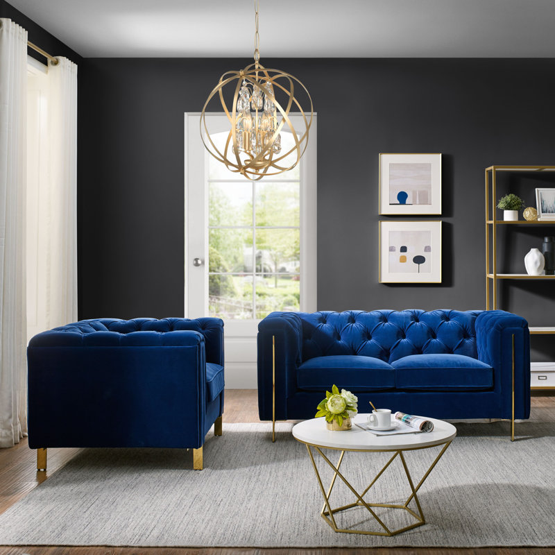 Maximiano 64.25" Velvet Square Arm Loveseat, Blue Velvet