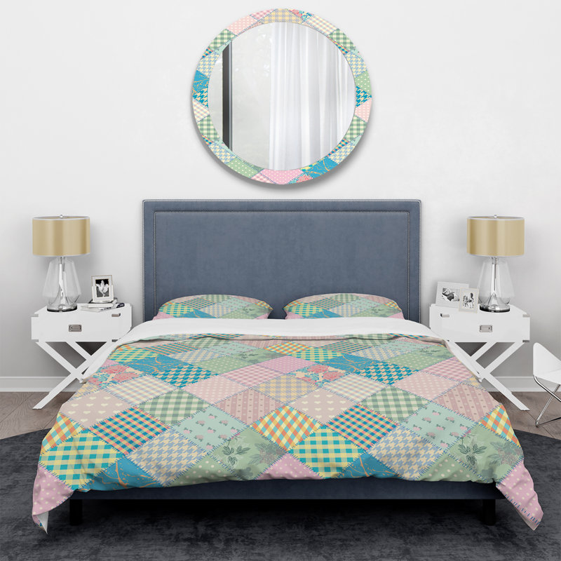 Multicolore matelassé patchwork I - ensemble de housse de couette abstrait - microfibre de polyester
