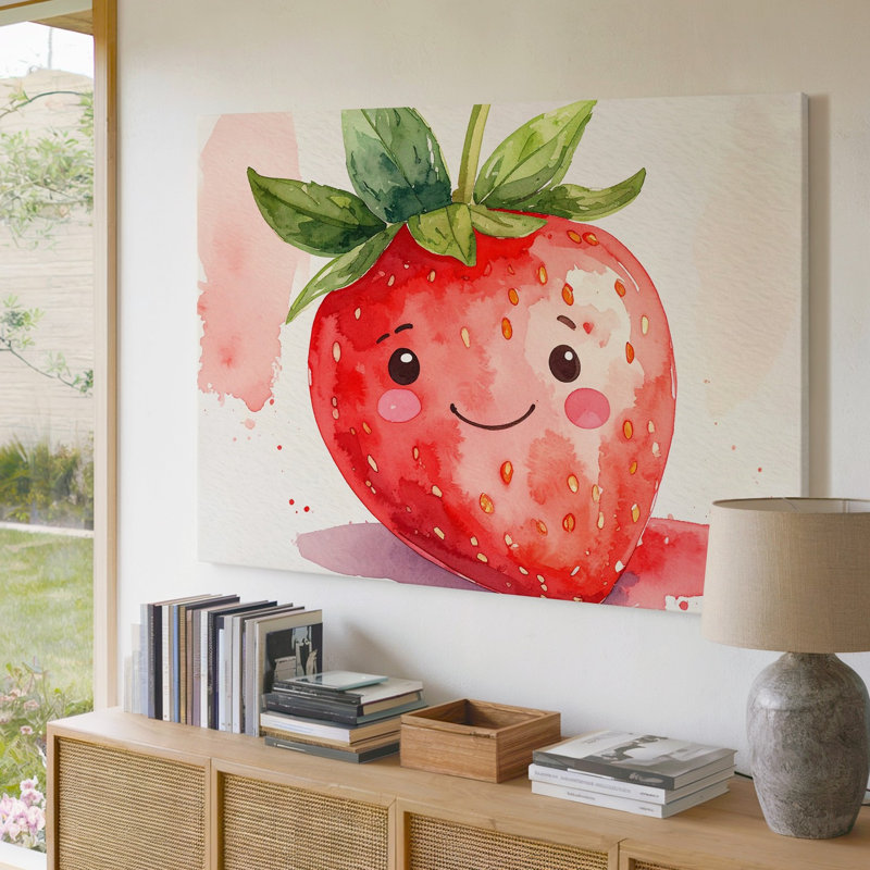 Art mural sur toile, joyeuse fraise, aquarelle, H 9 po x l 12 po