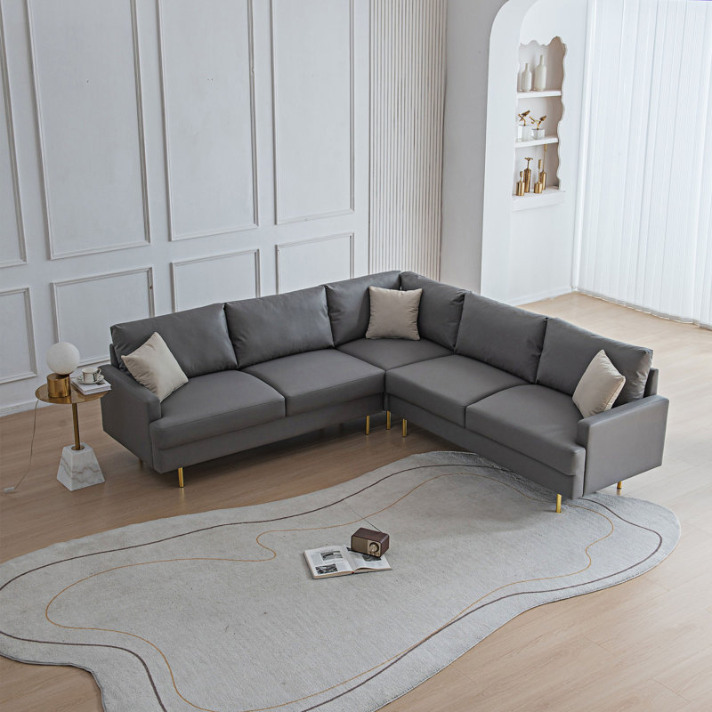 Canapé modulaire en cuir 3 pièces Bellflower, Cuir technique gris foncé