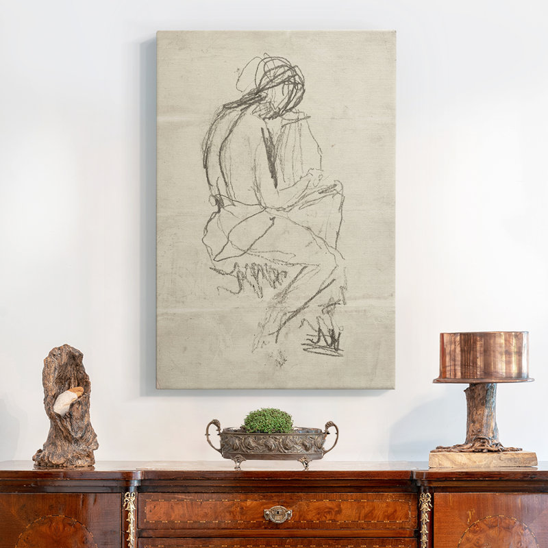Croquis rétro CV encadré sur toile, H 19 po x l 13 po
