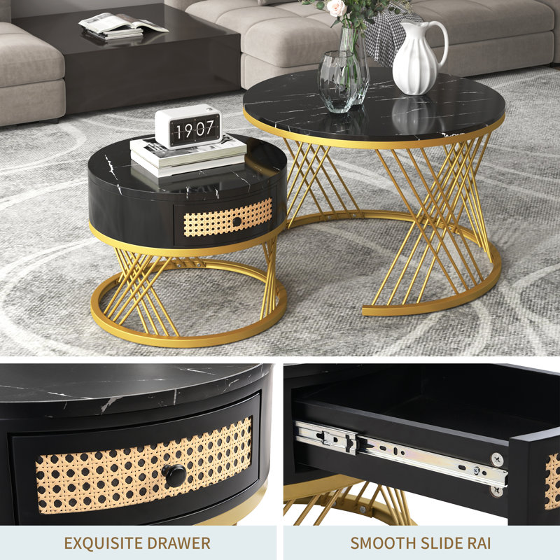Helenie Frame Coffee Table with Storage, 45.5cm H x 70cm L x 70cm W, Black