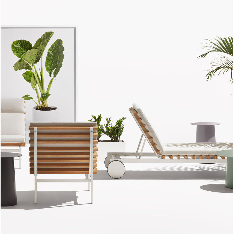 Perch Outdoor Teak Chaise Lounge, Sunbrella Linen, White