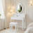 4-Drawer Vanity Desk Set With Mirror & Cushioned Stool-426877770