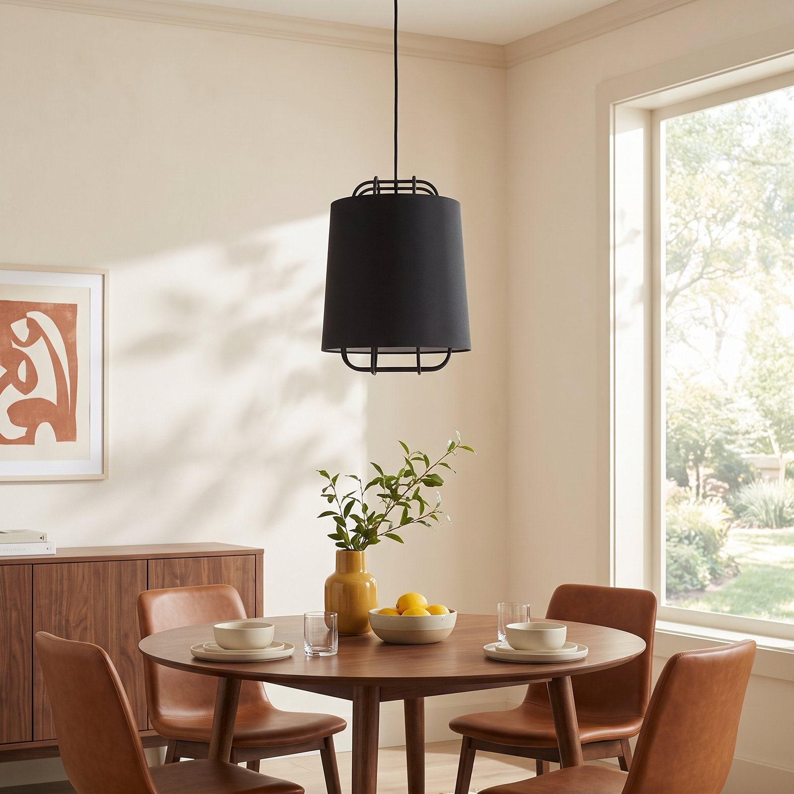 Perimeter Single Light Steel Dimmable Pendant, 14" H x 11" W x 11" D, Black
