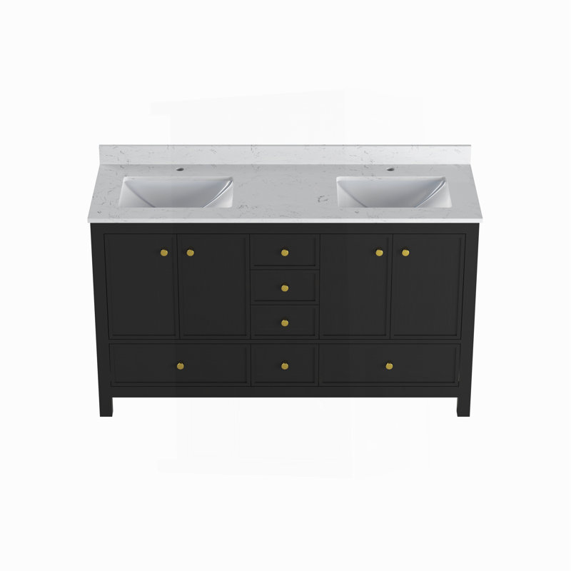 Armoire de meuble-lavabo double 60 po, chêne noir, Chêne noir, 60"