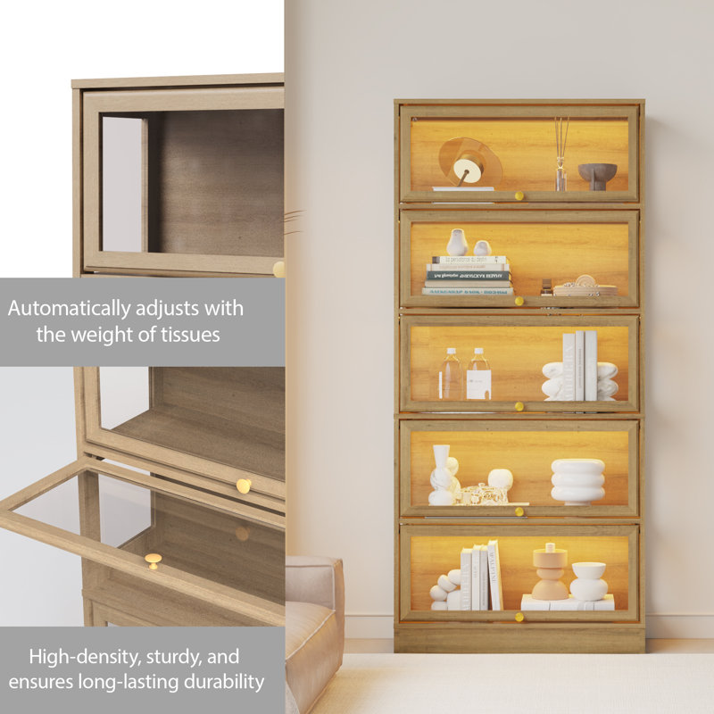  Display Cabinet With Acrylic Glass Doors,5-Tiers Curio Cabinet With LED Lighting For Collectibles, Collectibles Toy Organizers Rack & Display Shelf Display Case Storage Cabinet, Nature