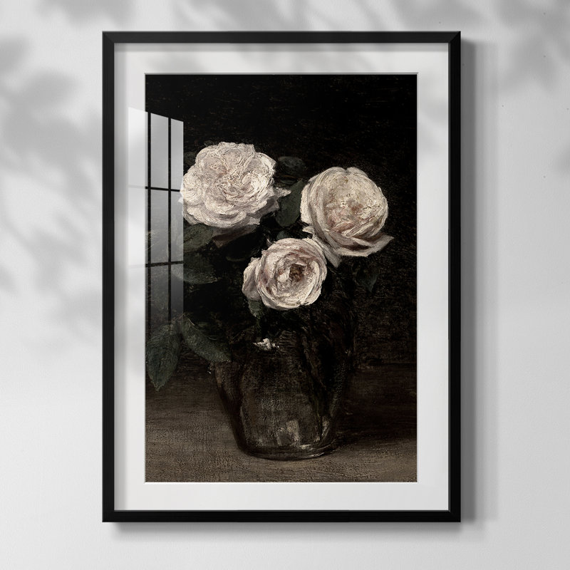 Imprimé floral rétro CCXI - impression encadrée, Noir