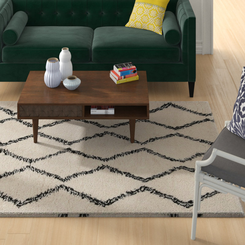 Hand-Knotted Black and White Wool Area Rug 6' x 9'