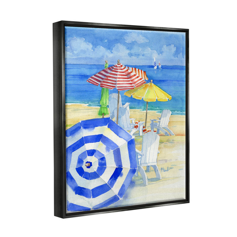 «Summer Beach Coast Ocean Waves» par Paul Brent - peinture sur toile, Cadre flottant noir de jais
