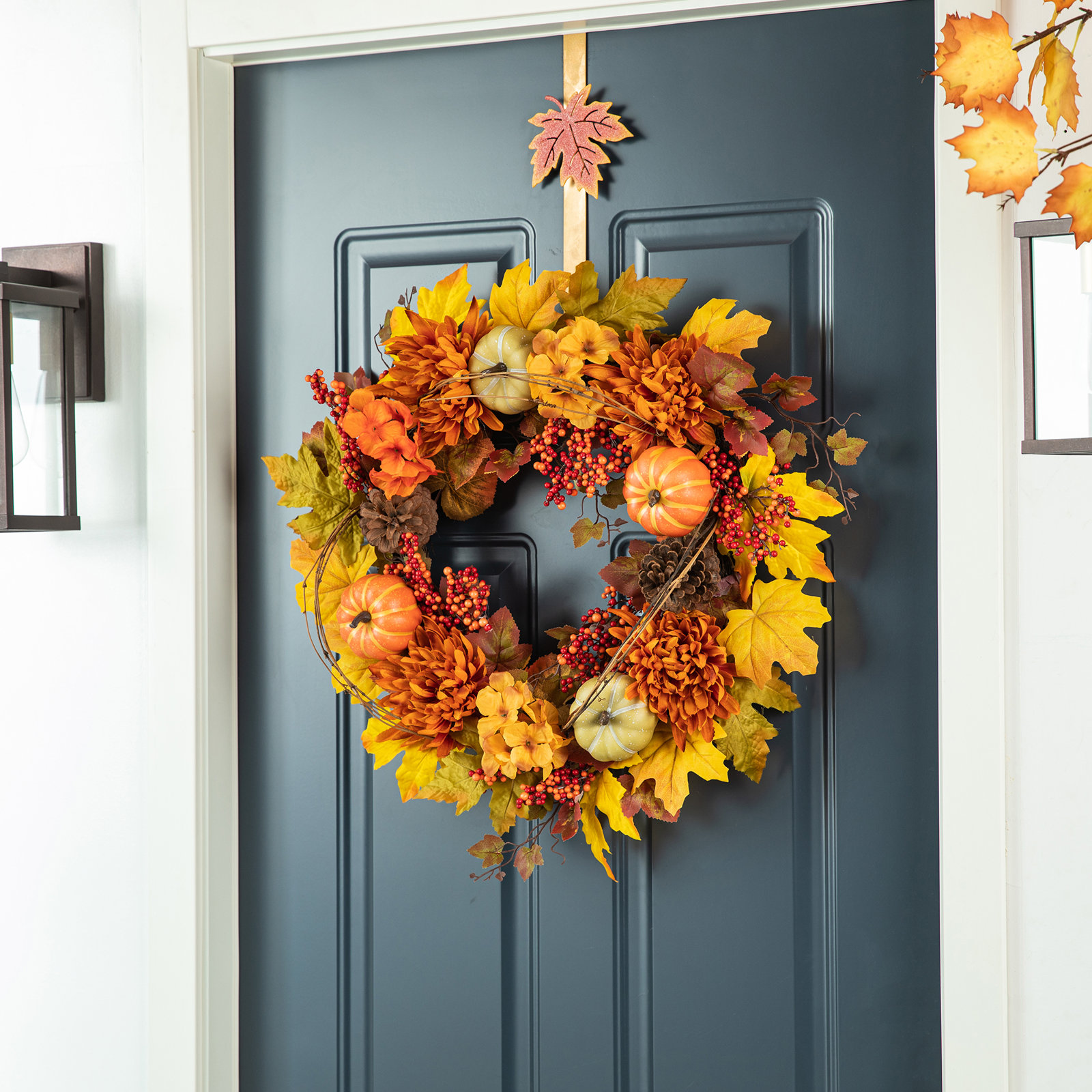 24'' Faux Pumpkin & Gourds Wreath