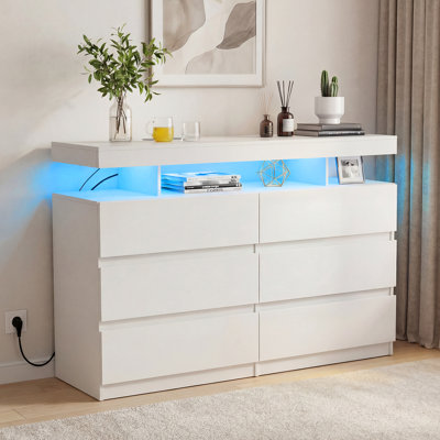 6 Drawer 47'' W Dresser With Power Outlet And APP Controlled LED Light