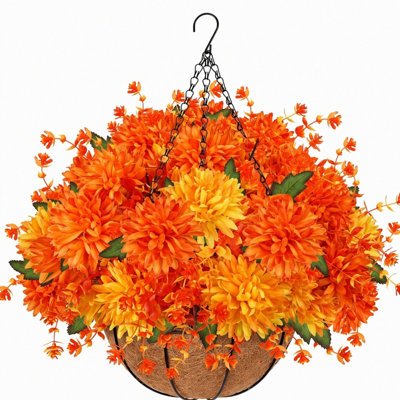 Fall Chrysanthemum Artificial Flower Hanging Basket for Outdoor Porch Decor