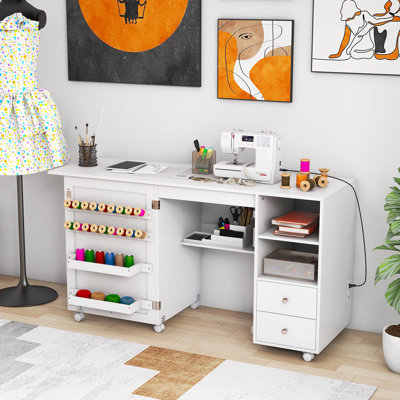 Folding Sewing Table Charging Station Multifunctional Sewing Machine Cart Table