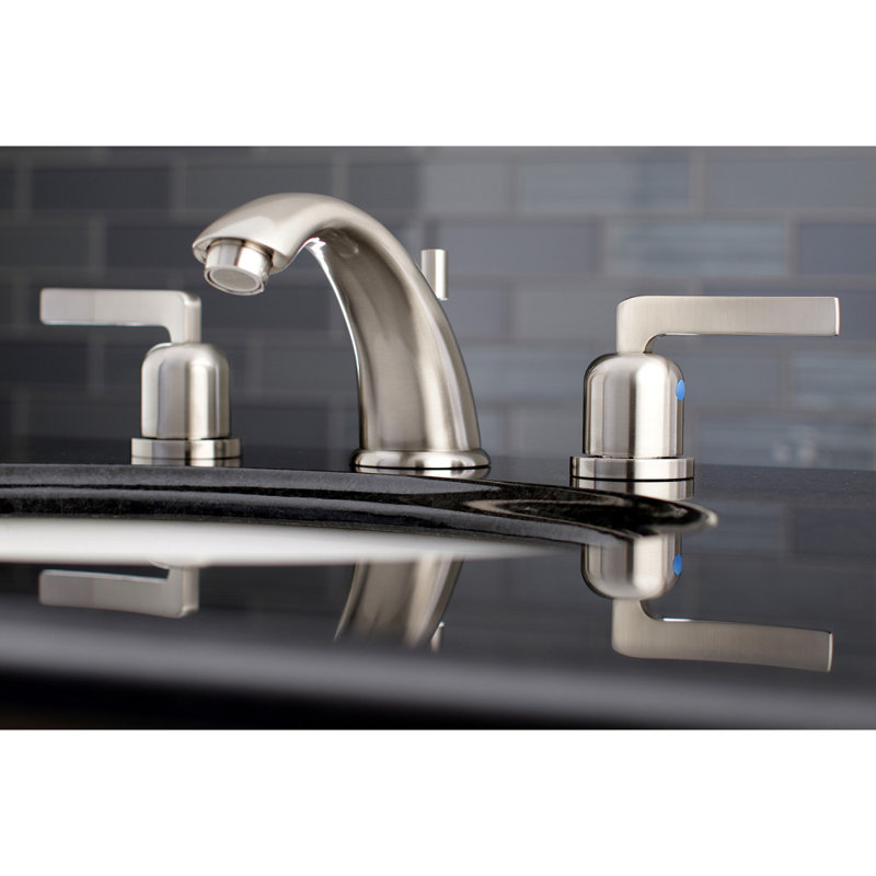 Kingston Brass Centurion Two-Handle 3-Hole Deck Mount Widespread Bathroom Faucet with Retail Pop-Up Drain, Brushed Nickel