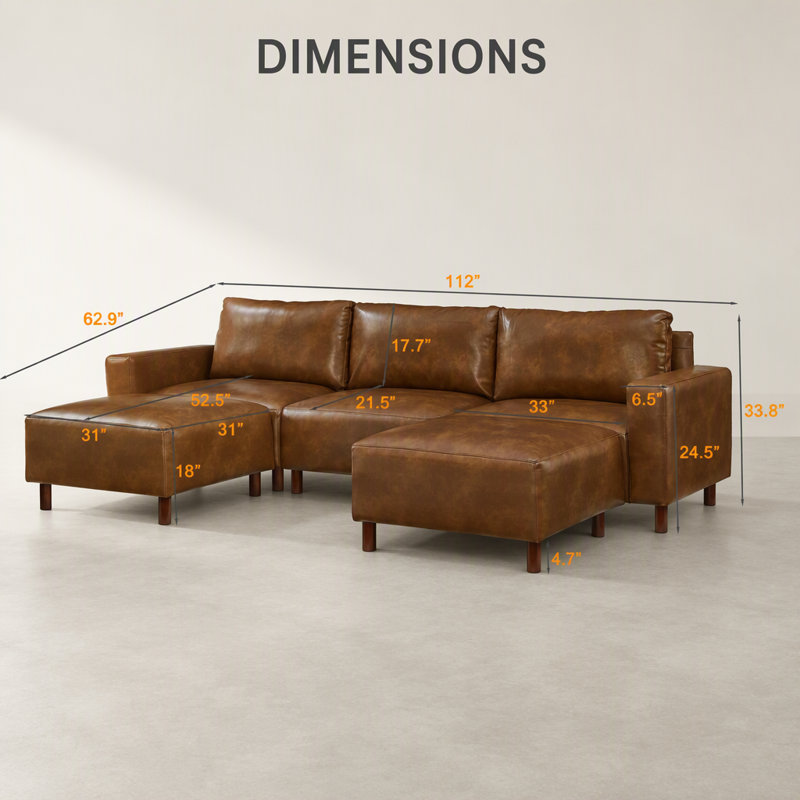 Canapé modulaire Luxury Luxury, Cuir PU respirant brun foncé