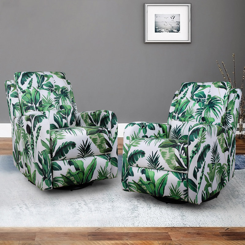 Julien 27.2'' Wide Floral Swivel Rocker Manual Recliner with Wingback, Green 100% Polyester