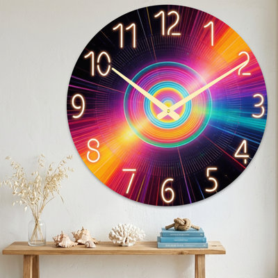 Abstract Colorful Neon Spiral Clock Face Design Ultra Clear Glass Wall Clock