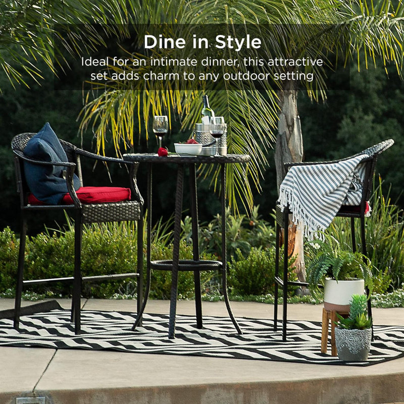 Ambau Metal Bar Set with Stools, Brown, Red, Brown