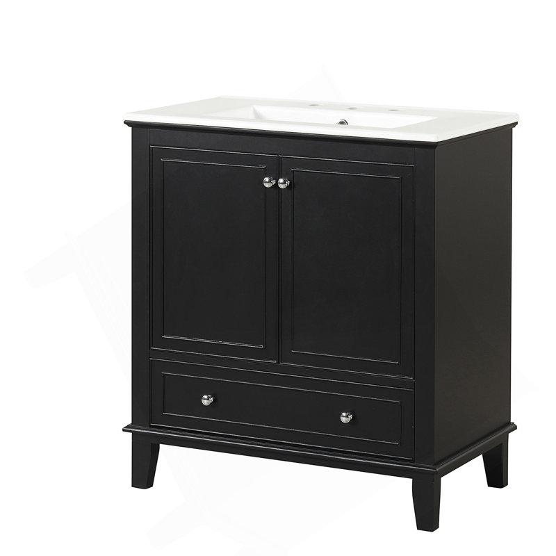 Meuble-lavabo de 30 pouces avec lavabo, bois massif durable et panneau de fibres à densité moyenne, rangement multifonctionnel, tablette réglable, design élégant