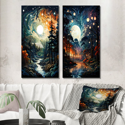 «Moonlight River Into The Forest I», ensemble de 2 reproductions d'art mural