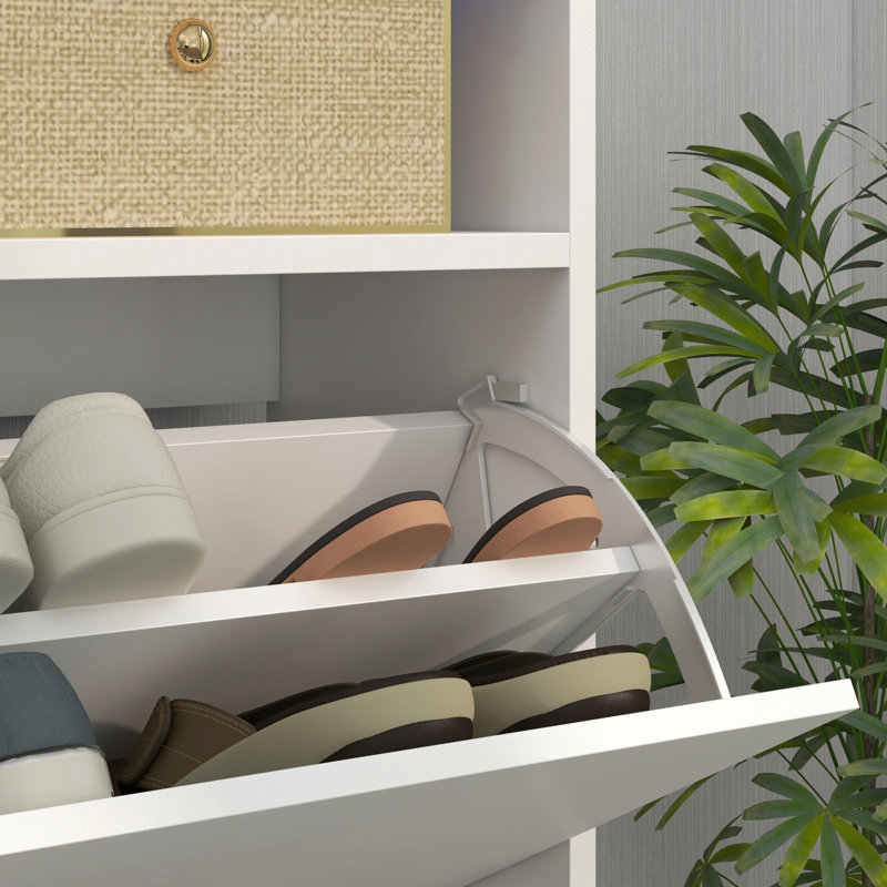 16 Pair Flip Down Shoe Storage, White