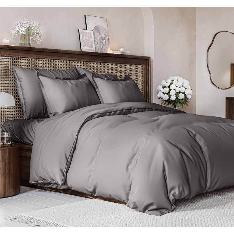 Premium 3-Piece Duvet Cover Set - Hotel Quality Soft & Cooling Comforter Cover With Zipper & Matching Pillowcases, Dark Gray