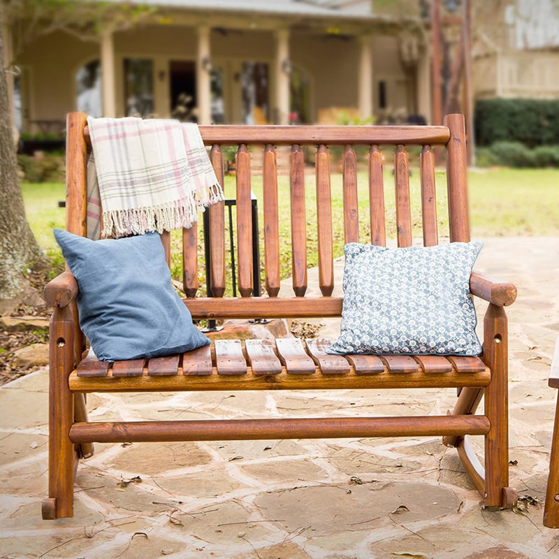 Gracie Oaks Double Porch Rocking Chair with Curved Seat Slats for Patio Spaces