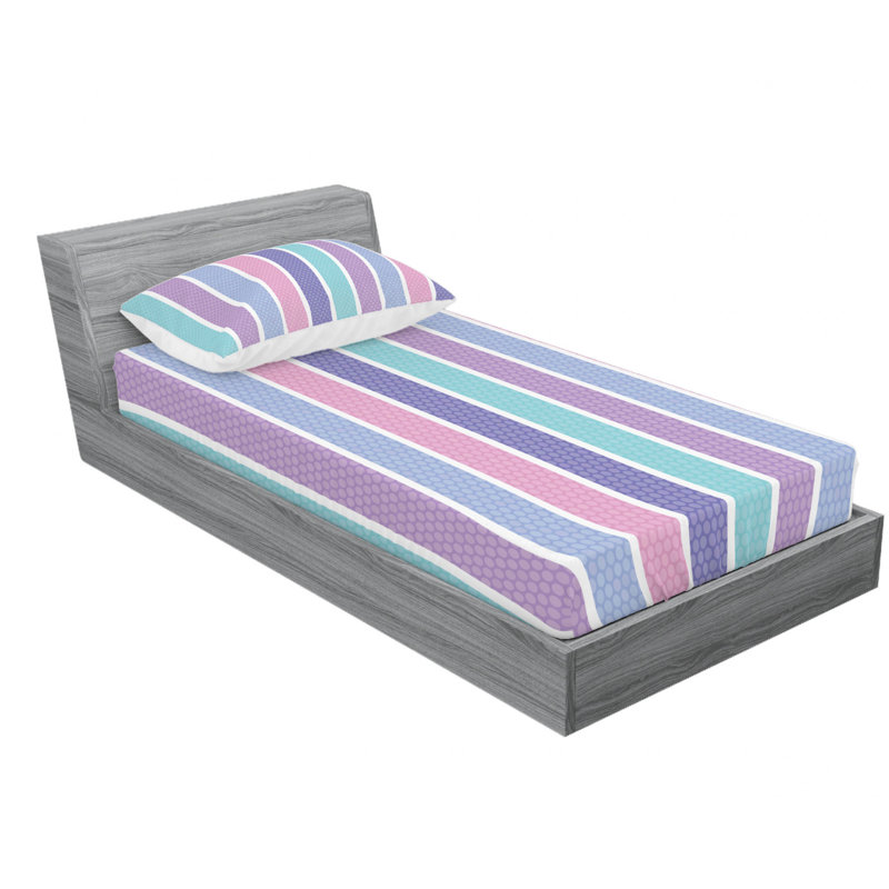 Microfiber Striped Sheet Set, Twin Sheet Set with Fitted Sheet, Purle/Pink/Turquoise Striped