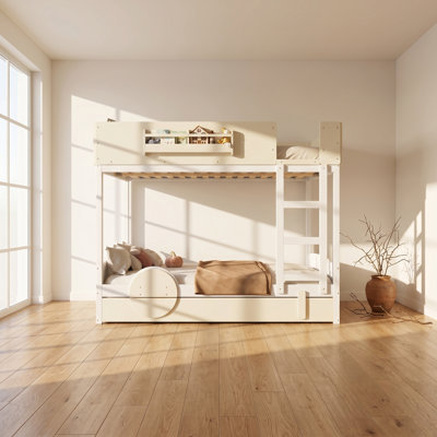 Automobile 62.6" W x 83.3" D x 63.9" H Solid Wood Queen Bunk Bed with Trundle and Bookshelf