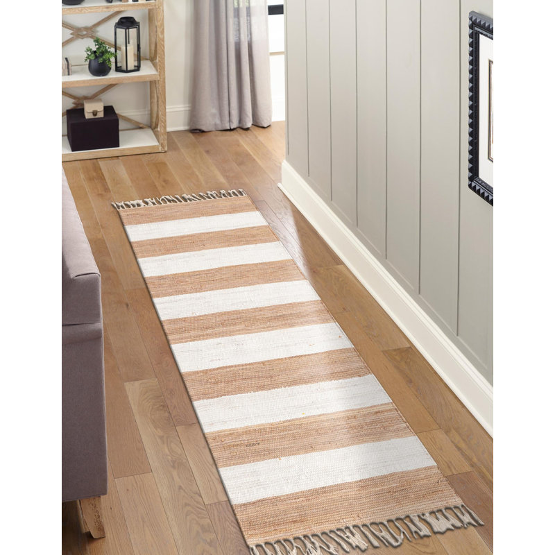 Johnie Hand-Knotted Cotton Yellow and Ivory White Rug, Runner 2'2" x 10'