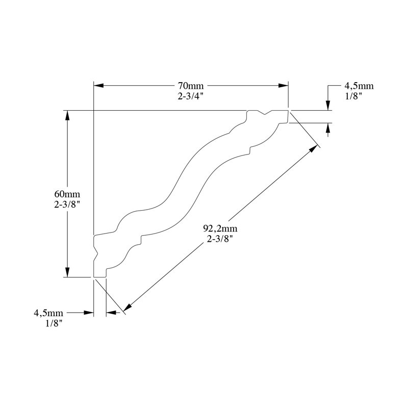 2-3/4 in x 2-3/8 in x 78-3/4 in Primed White Plain Polystyrene Crown Moulding