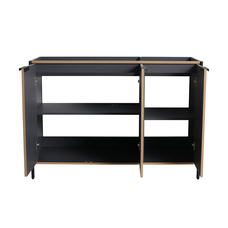 Armoire de salle de bain autoportante 46,88 "en café clair, unité de rangement moderne en contreplaqué avec portes à fermeture douce