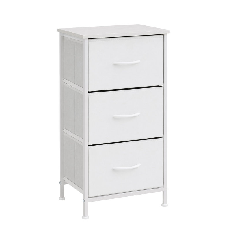 Commode 3 tiroirs avec plateau en bois, commode verticale en tissu pour chambre à coucher et garde-robe, White