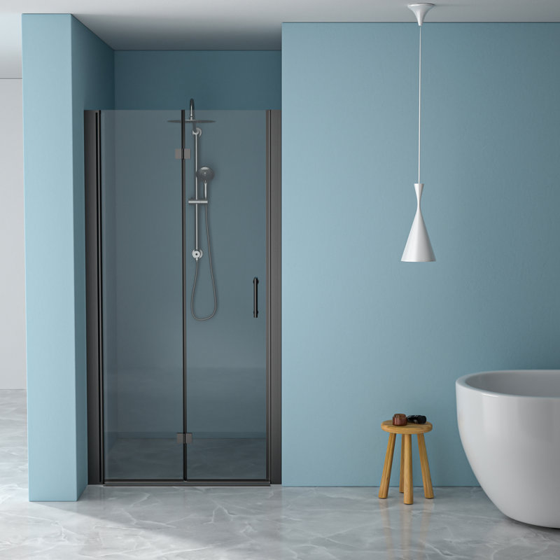 Porte de douche l 30 po x H 72 po noir mat. Verre trempé de 1/4 po d'épaisseur. Porte de séparation de porte de salle de bain réglable, pliable, H 72 po H, noir. Isolation de la vie privée