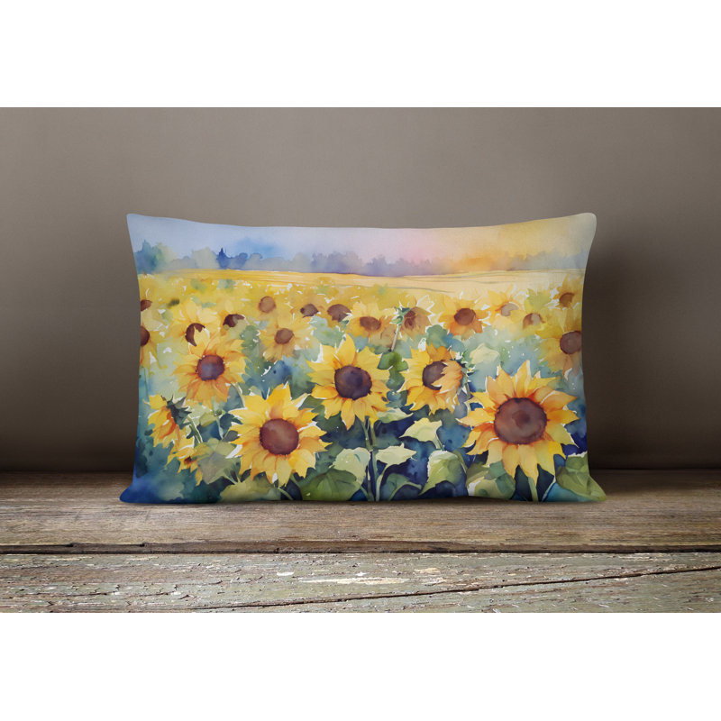 Coussin décoratif tournesols en tissu aquarelle