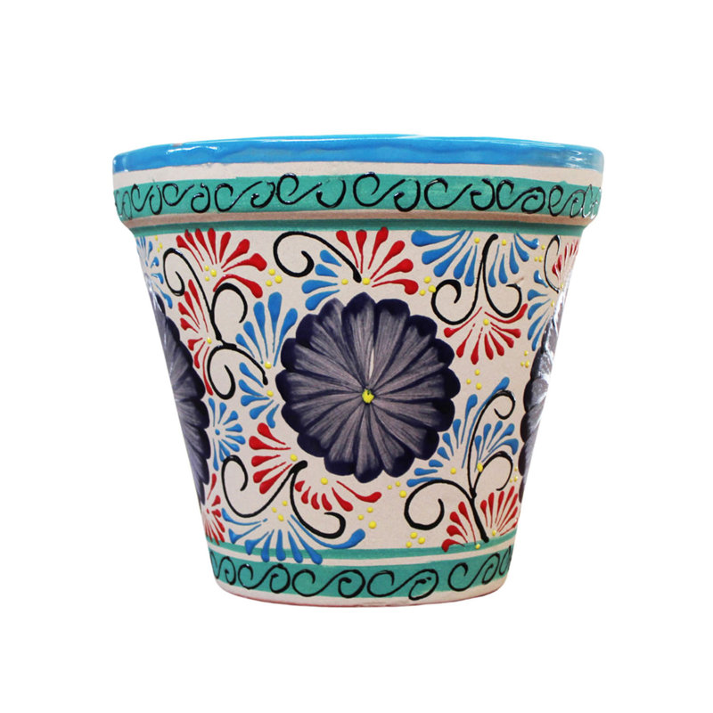 Vase de jardin Talavera Tierra Luz n° 35, pot de fleurs en céramique émaillée de taille moyenne - Intérieur/Extérieur