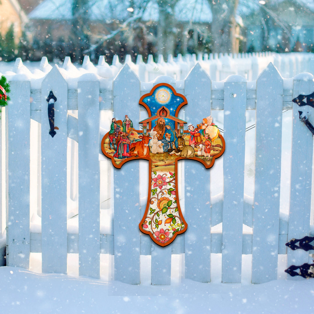 Nativity Wooden Cross Door Hanger Designocracy