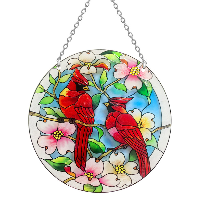  Cardinal Stained Glass Window Hanging 8.6inch