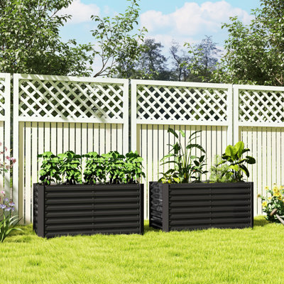 Ensemble de 2 jardin surélevé, jardinière, gris foncé
